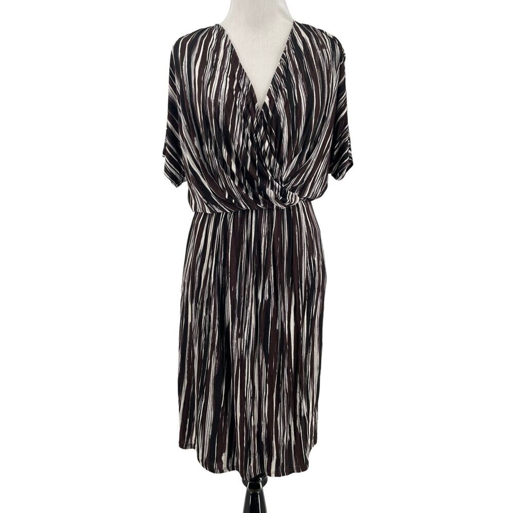 Max Mara Women's Brown Black Printed Faux Wrap Short Sleeve Dress Size 38
